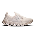 White running shoe with unique sole design on a white background