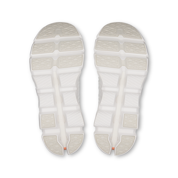 Top view of white shoe soles on a white background
