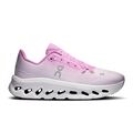 Pink running shoe with white sole on a white background