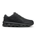 Black athletic shoe on running a white background