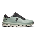 a mint green and grey sports trainer by on running on a white background