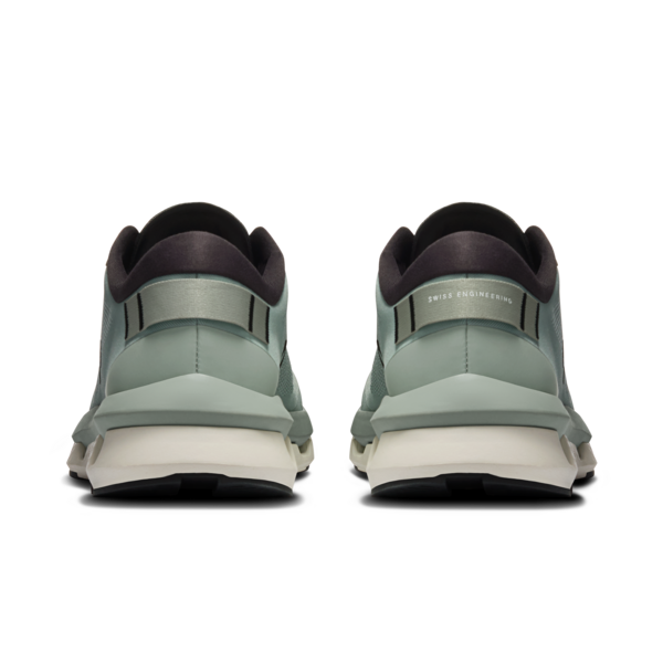 green and grey on running trainer