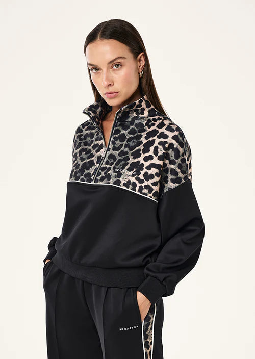 Women's P.E Nation Boundless Zip Neck Sweat Black & Leopard