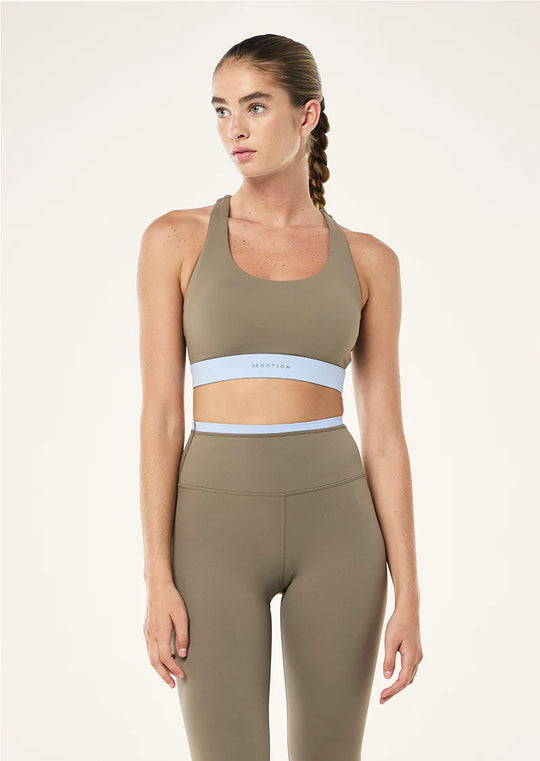 Women's P.E Nation Frequency Sports Bra in Fawn Dusty Blue