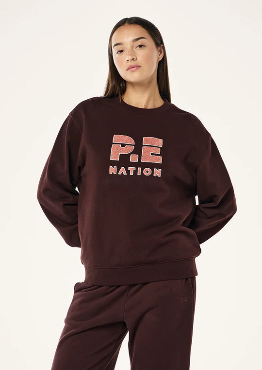 Women's P.E Nation Heads Up Boucle Sweatshirt in Mahogany