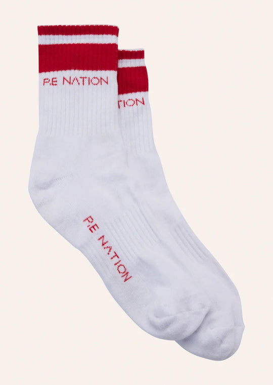 Women's P.E Nation Homage Socks in Optic White Strawberry Red