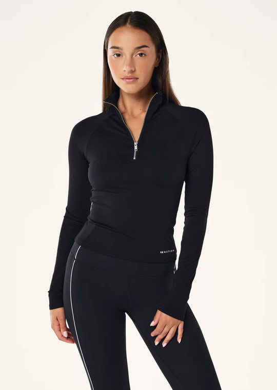 Women's P.E Nation Routine Quarter Zip Long Sleeve Top in Black