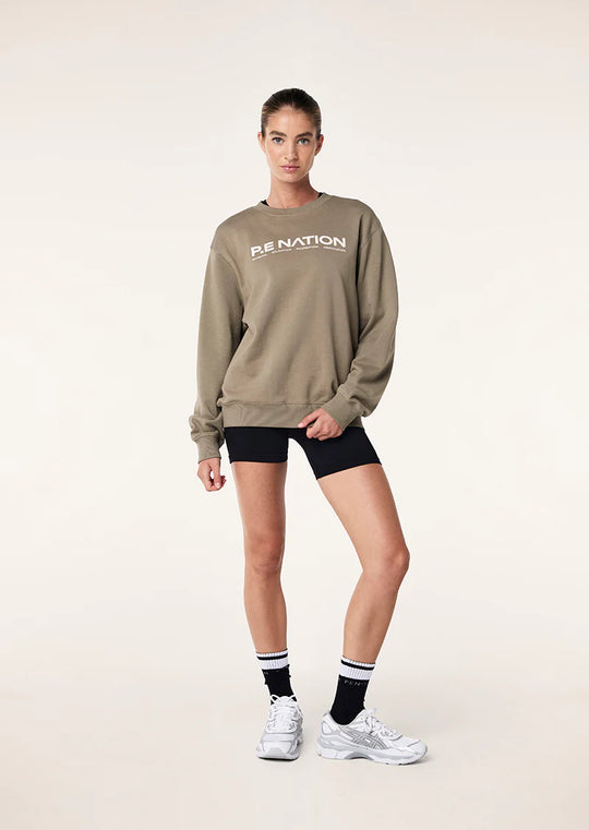 Women's P.E Nation Silver Sage Qualify Sweater and Restore 5" Shorts Set