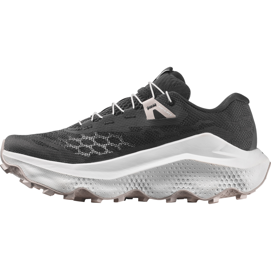 Black and white running shoe on a white background