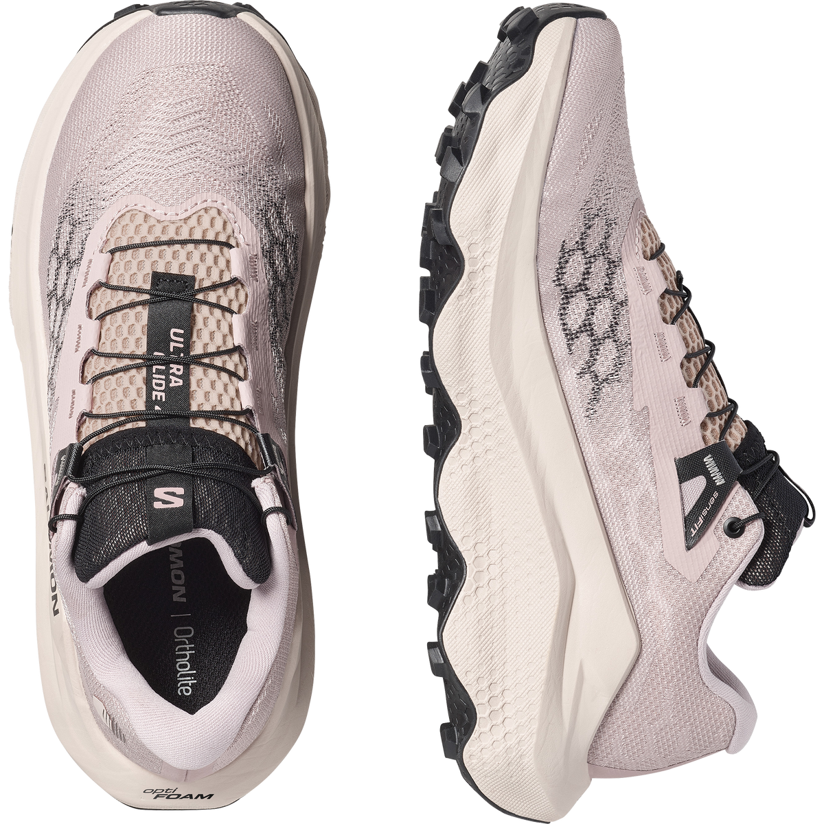 Pair of gray and black athletic shoes on a white background