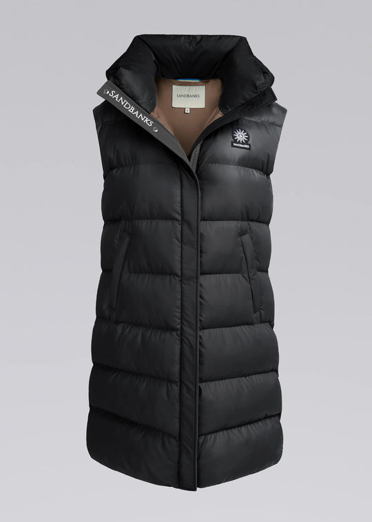 Women's Sandbanks Black Bay Long Hooded Gilet