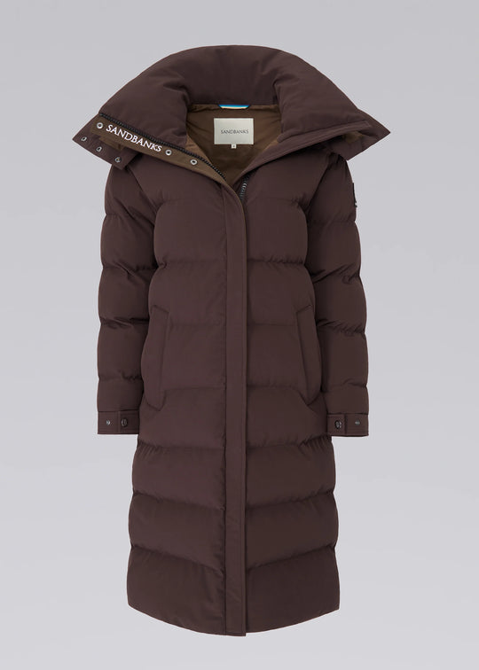 Women's Sandbanks Haven Brown Long Puffer Jacket