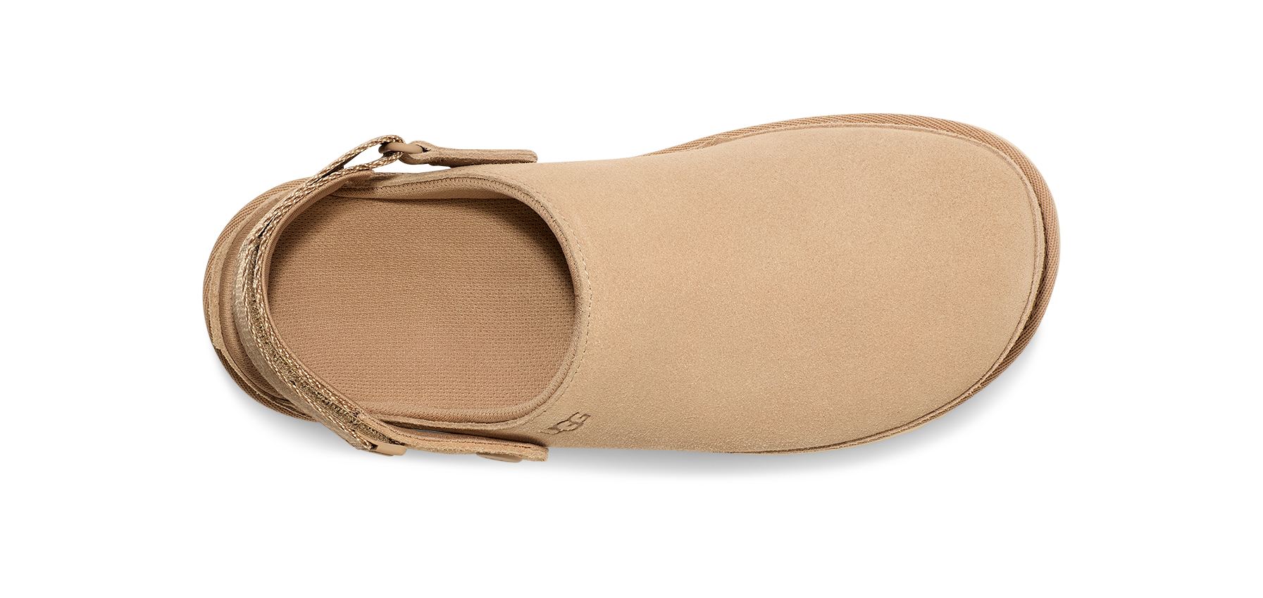 Tan UGG sandal on a white background