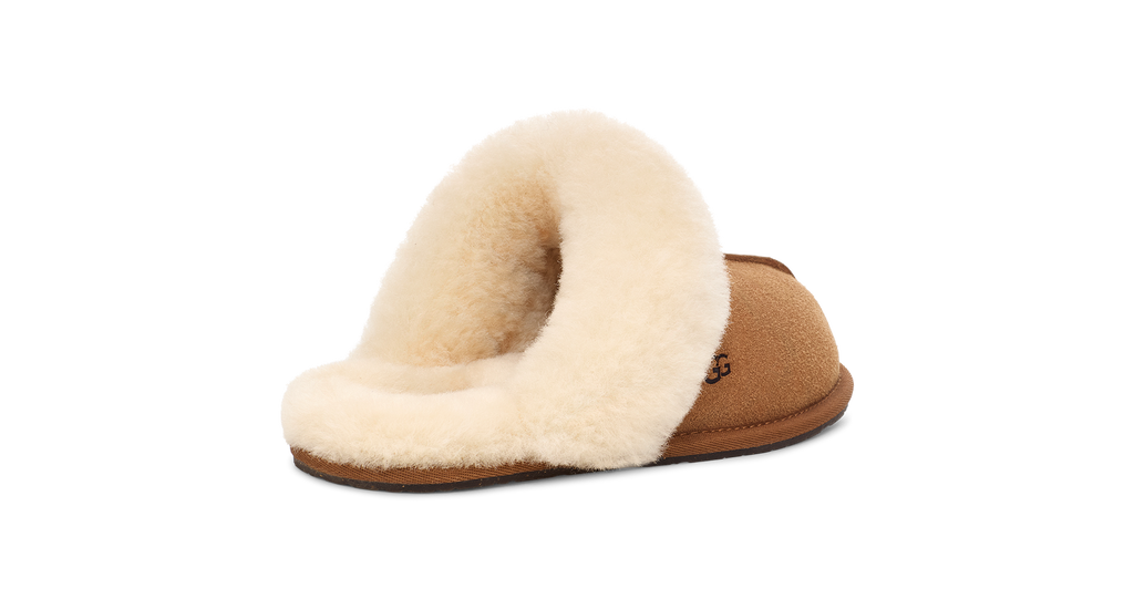 Brown slipper with beige interior on a white background