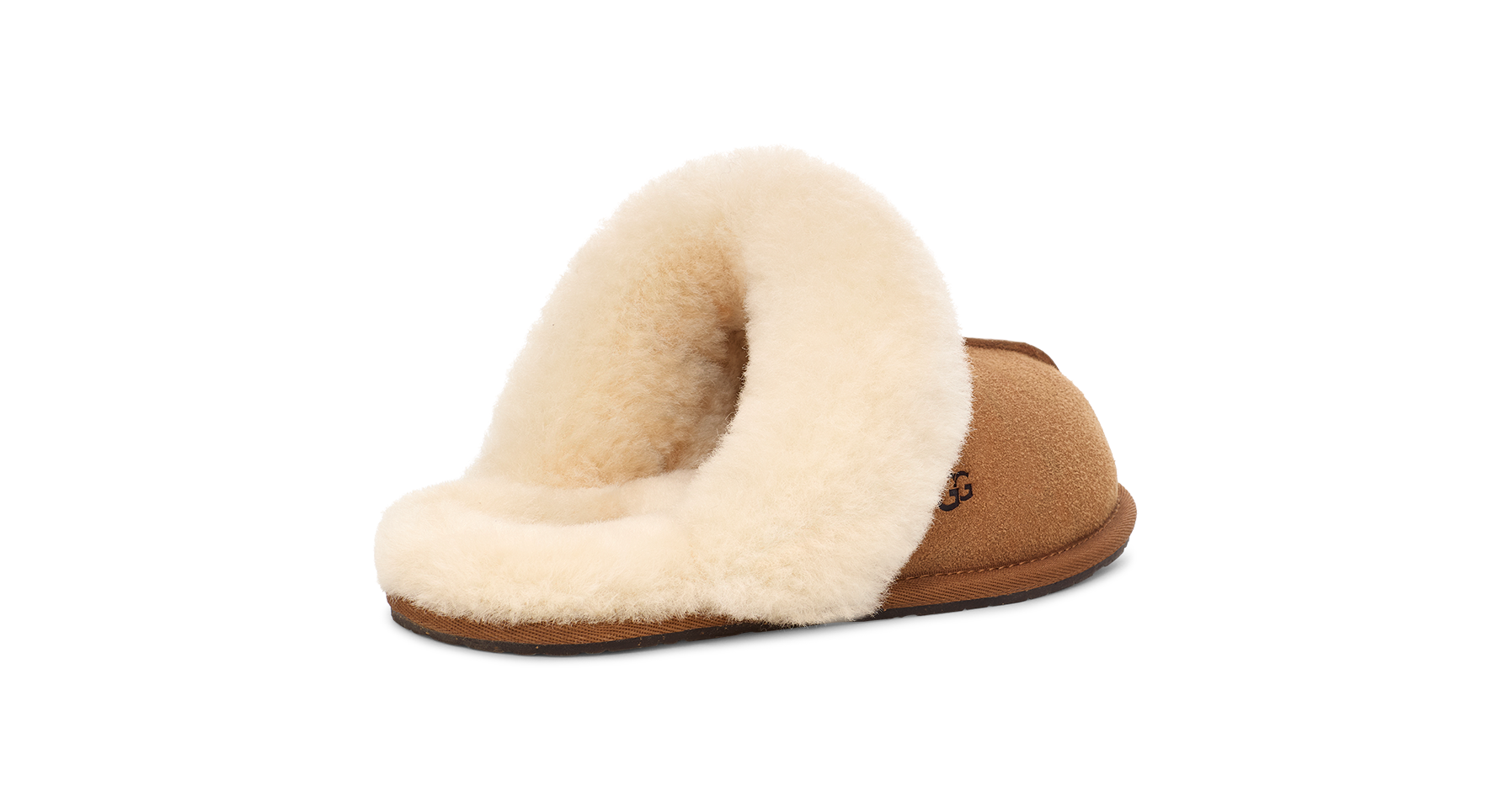 Brown slipper with beige interior on a white background