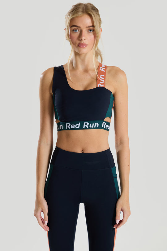 Womens Red Run ELEMENTS Navy Colour Block Bra