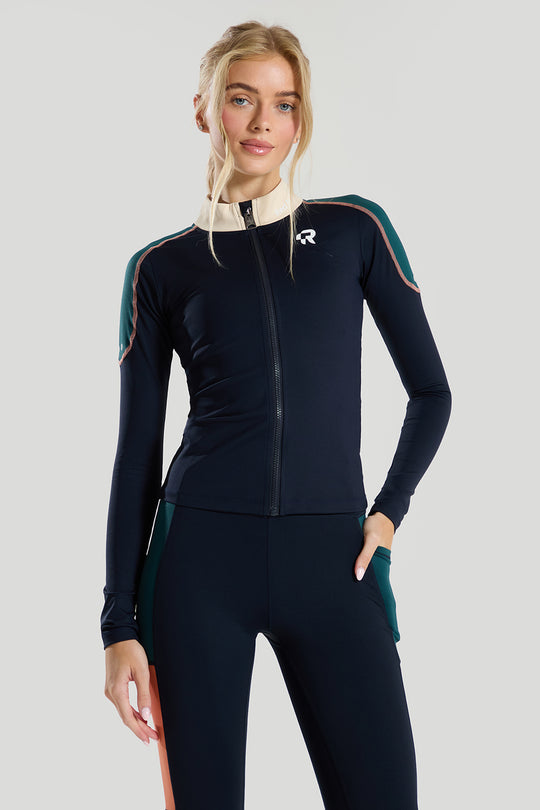 Womens Red Run ELEMENTS Navy Full Zip Top