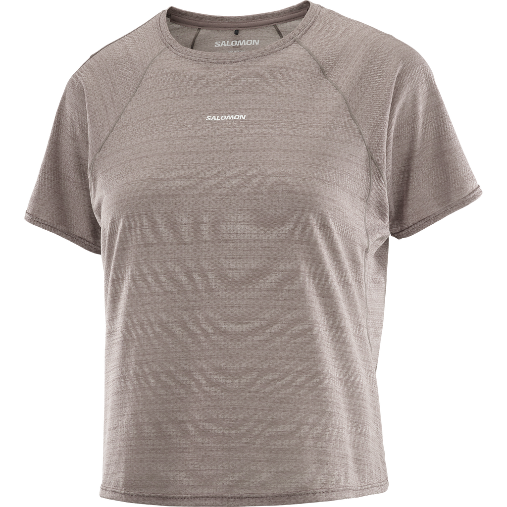 Gray athletic t-shirt with Salomon logo on a white background