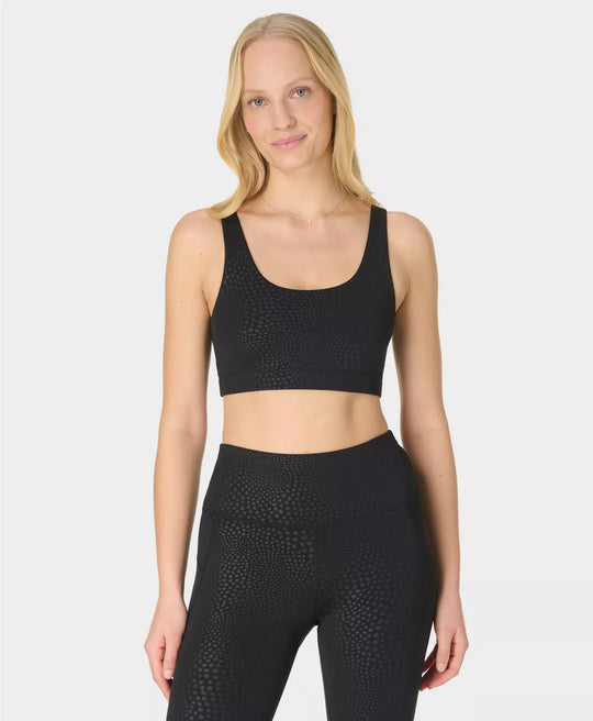 Womens Sweaty Betty All Day Embossed  Black Sport Bra