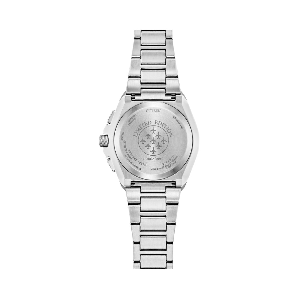 Citizen Skyhawk watch caseback showcasing "Limited Edition" with aircraft emblem and serial number detail.