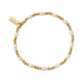 Gold and pearl beaded bracelet with ChloBo tag.
