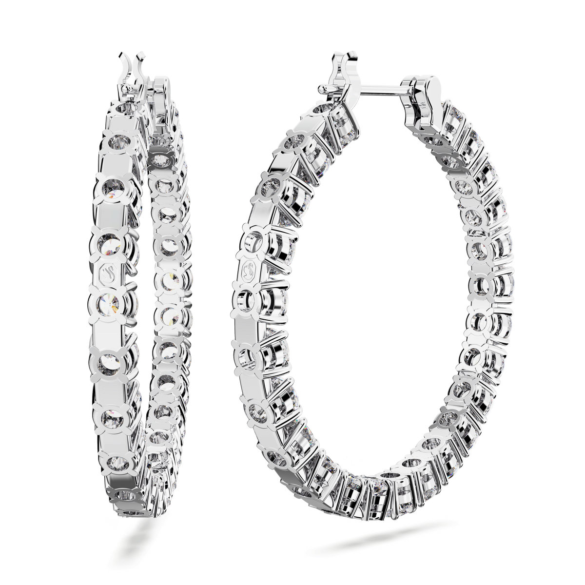 Swarovski Matrix Round Cut Crystal Hoop Earrings Rhodium Plated — view 4