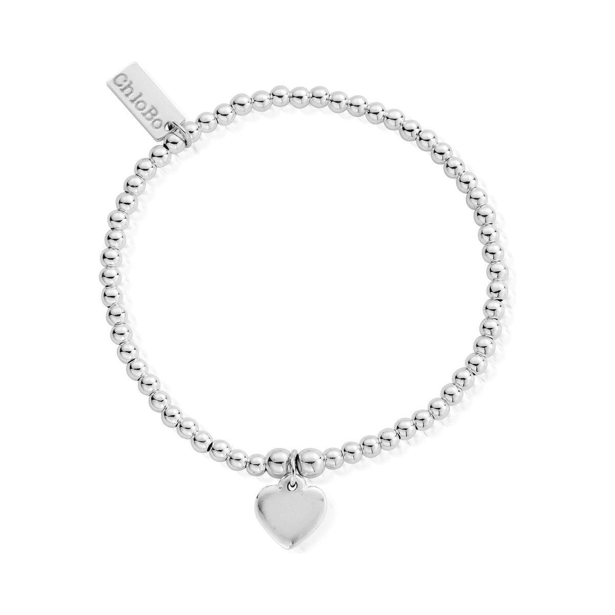 ChloBo heart bracelet, a delicate silver charm jewelry piece made of beaded strands and a heart pendant.