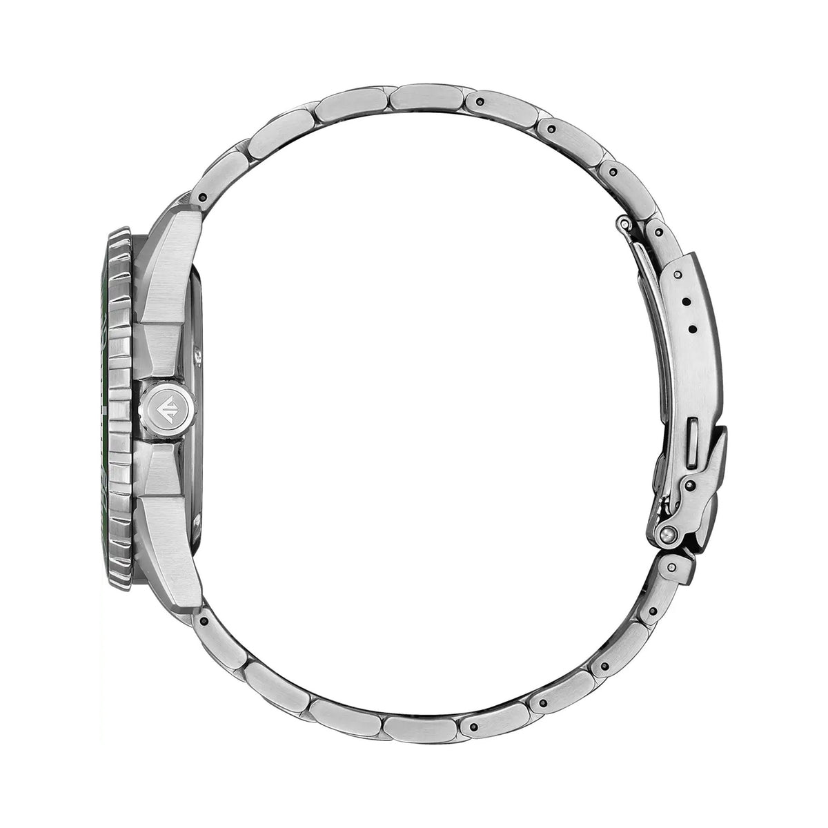 Side view of the Citizen Promaster diver watch showing bracelet and clasp, demonstrating the watch's profile.