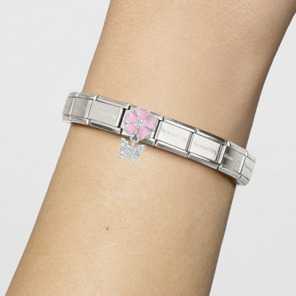 Nomination Composable Silver Pink Flower With Butterfly Charm 331814/02