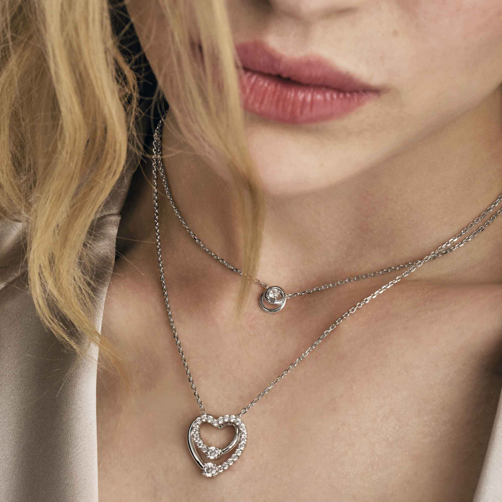 Nomination Cosmiclove Cubic Zirconia Set Double Circle Necklace Silver