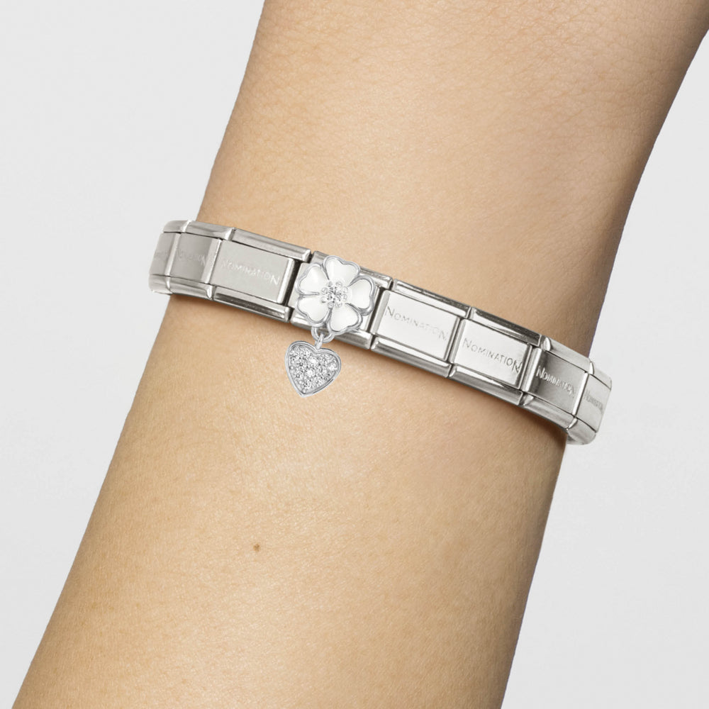 Nomination Composable Silver White Flower With Heart Drop Charm 331814/04