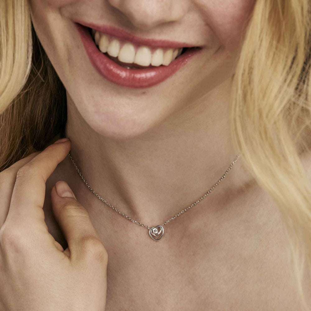 Nomination Cosmiclove Cubic Zirconia Set Heart Necklace Silver