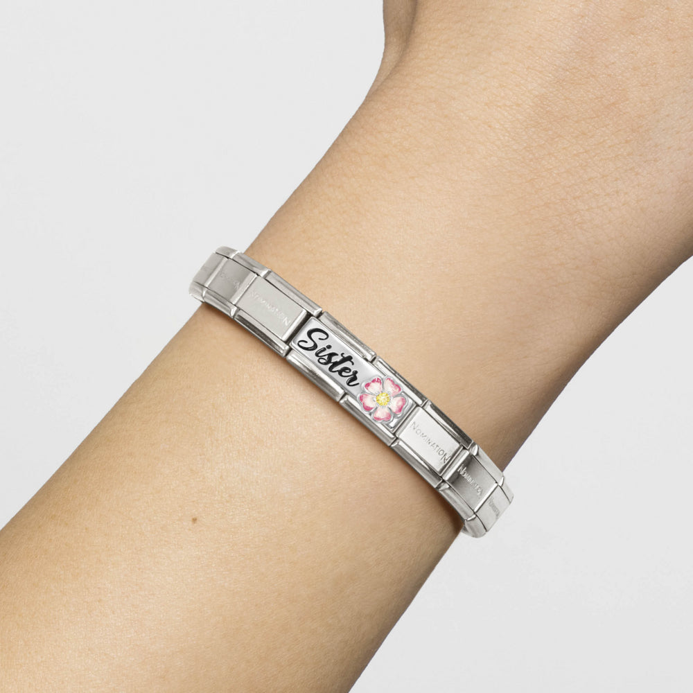 Nomination Composable Classic Link Double Sister with Pink Flower in Silver