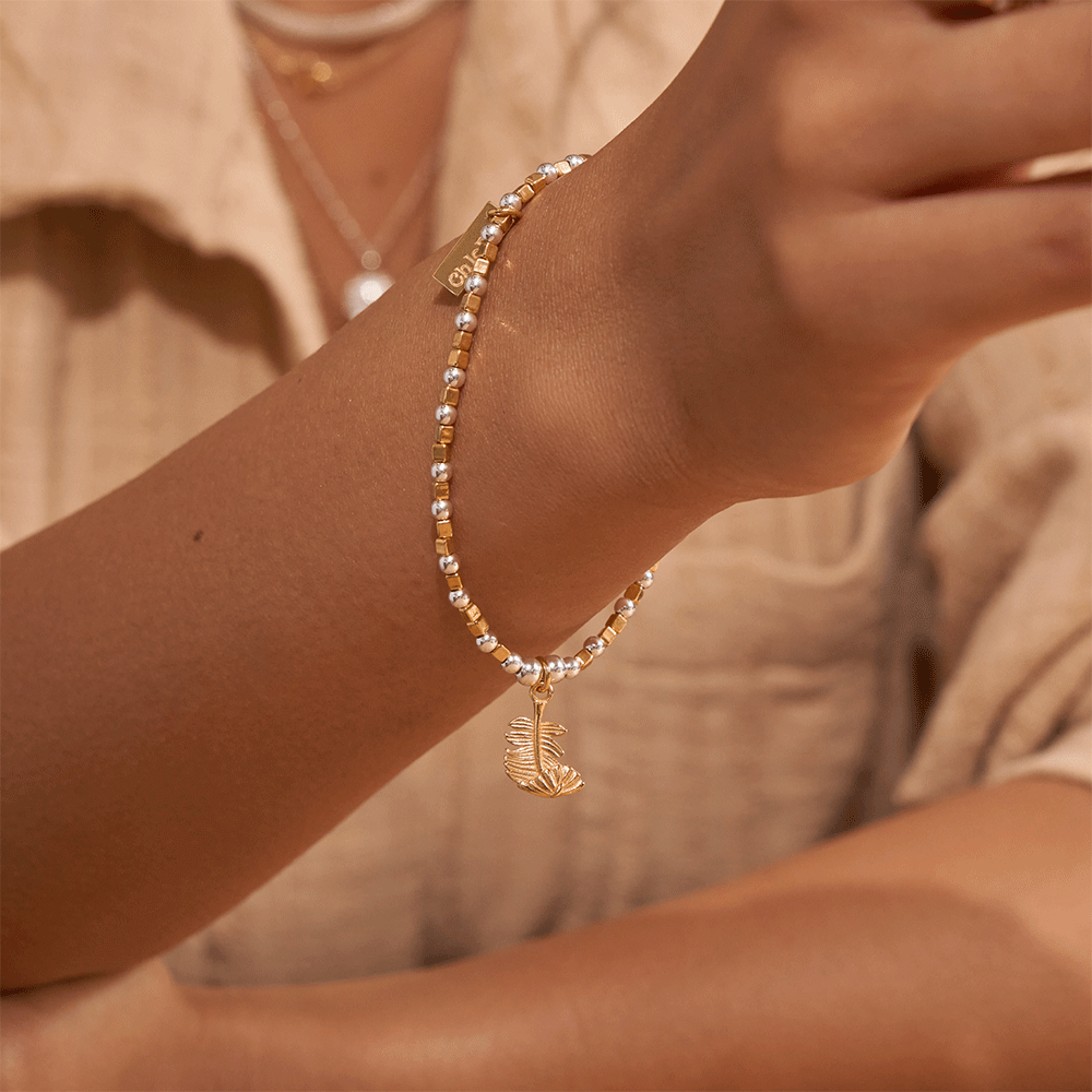 ChloBo Silver  & Silver Gold Plated Folded Feather Bracelet