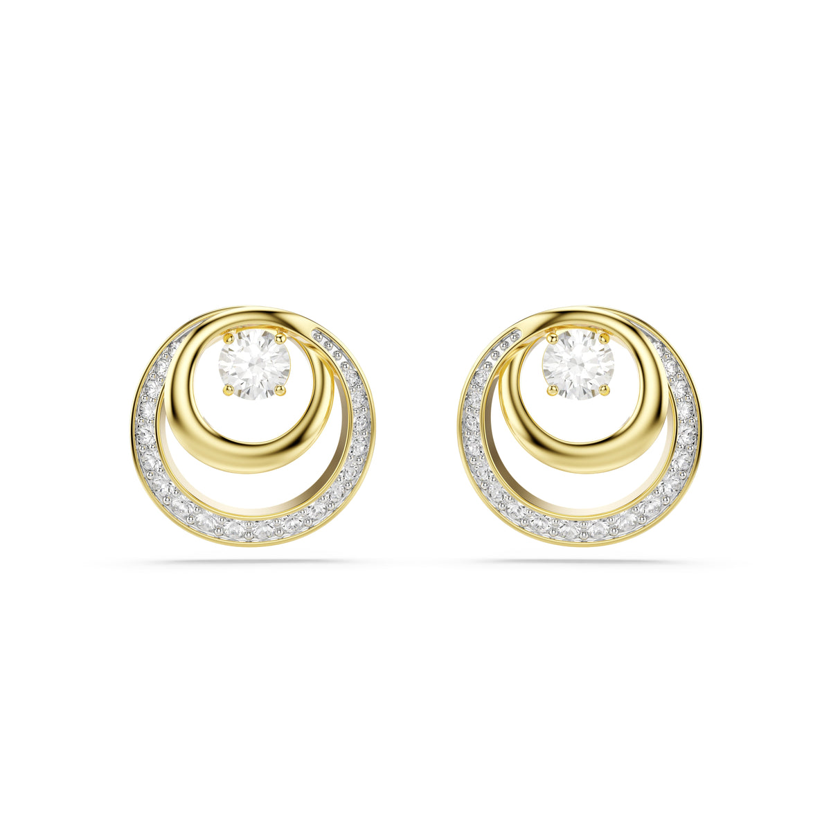 Swarovski Hyperbola Circles Stud Earrings With Dancing Stone