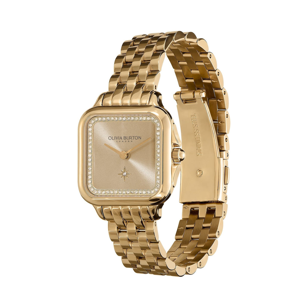 The Olivia Burton Grosvenor Square watch, a gold plated bracelet watch from Olivia Burton, available at OD’s Jewellers in St Helens