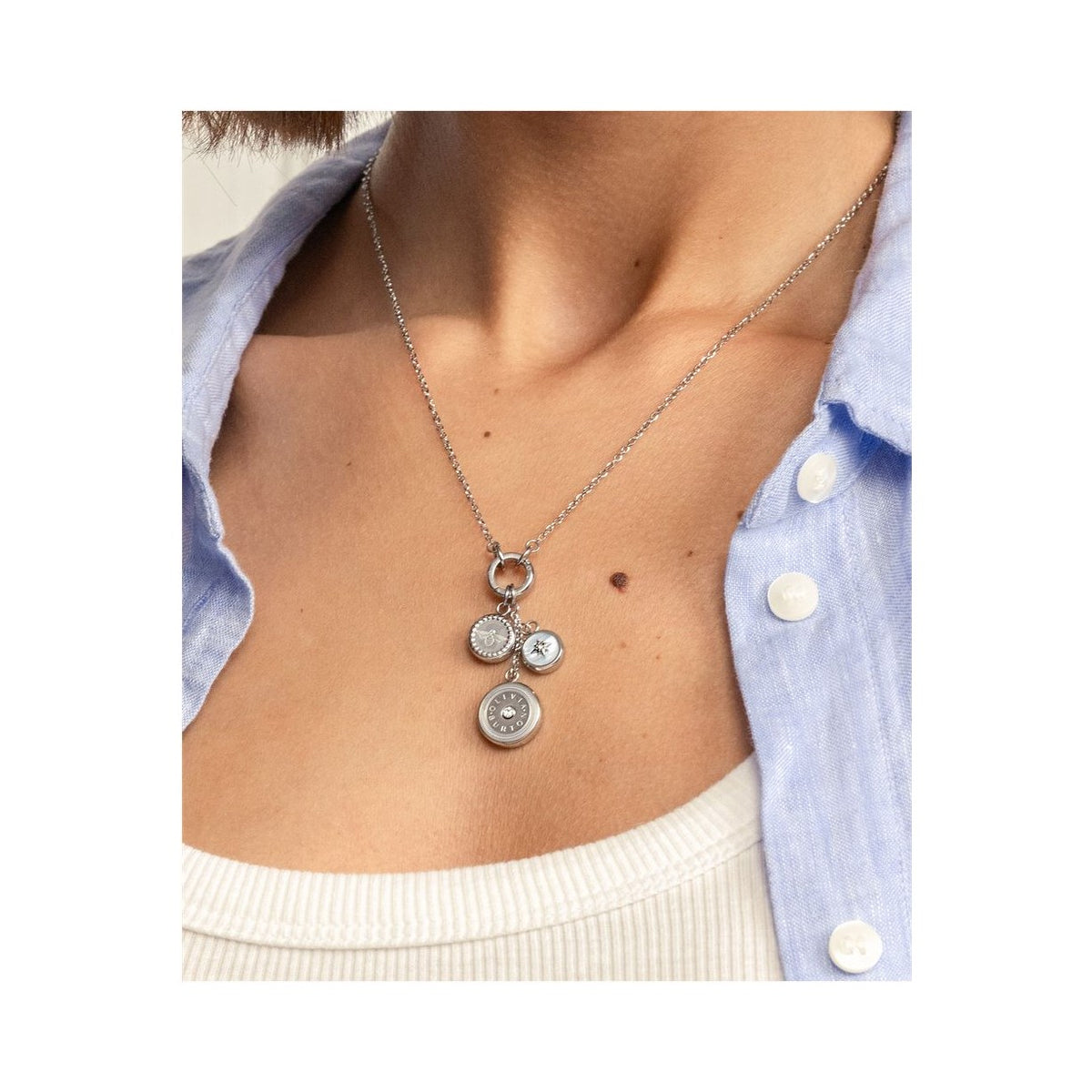 Olivia Burton Bee and North Star Charm Necklace Stainless Steel by Olivia Burton