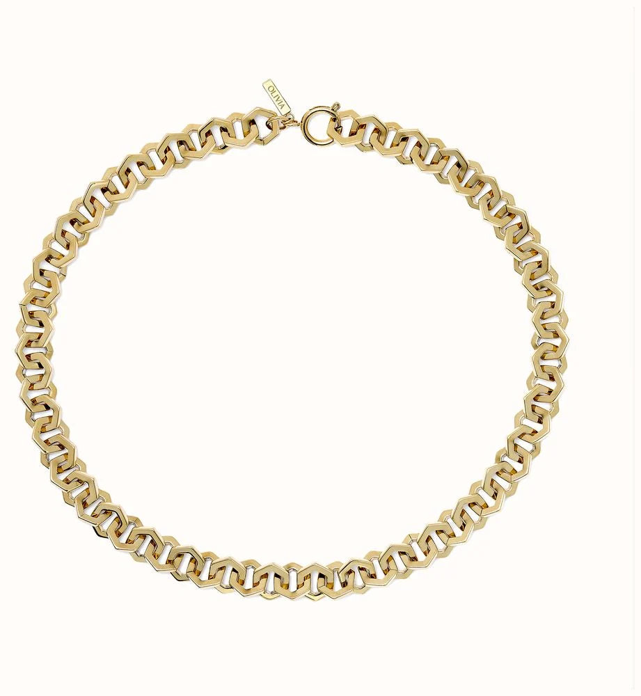 Olivia Burton Honeycomb Link Necklace Stainless Steel Gold Plated by Olivia Burton