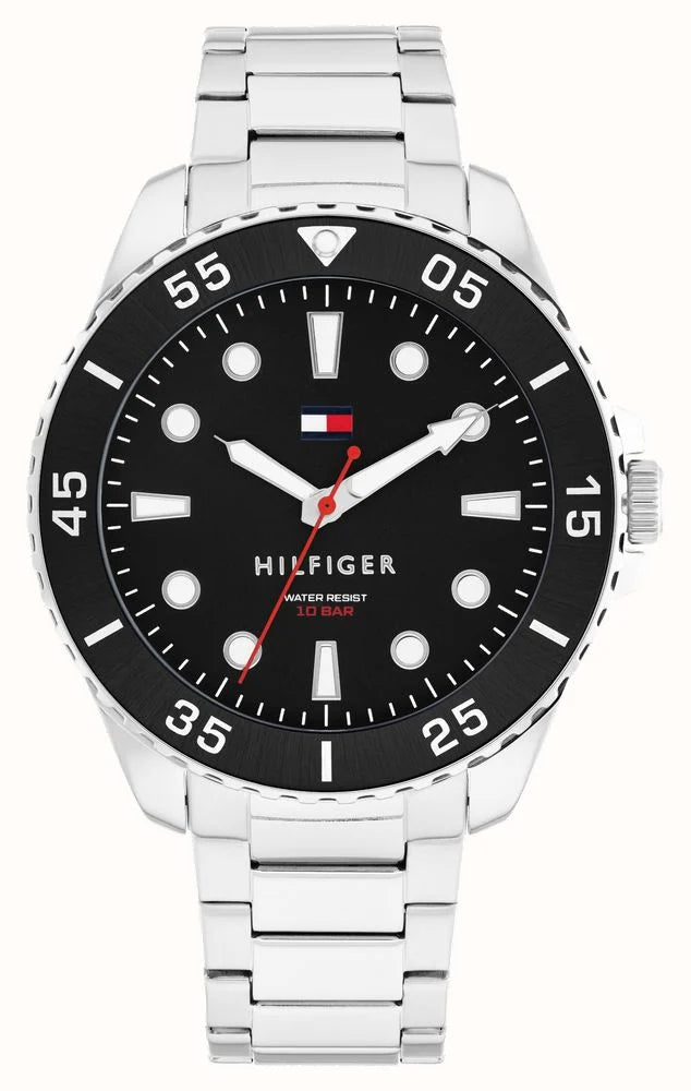 Tommy Hilfiger Mens Oceanic Black Dial Bracelet Watch Stainless Steel by Tommy Hilfiger