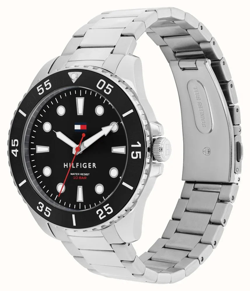 Tommy Hilfiger Mens Oceanic Black Dial Bracelet Watch Stainless Steel by Tommy Hilfiger