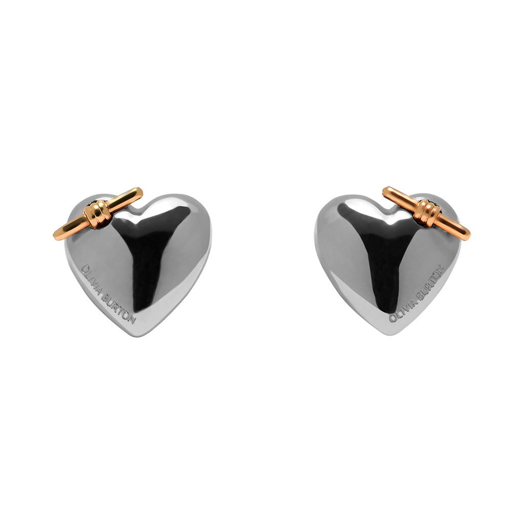 Stainless steel heart earrings by Olivia Burton. Features a delicate knotted design. Perfect jewelry gift. OLIVIA BURTON
