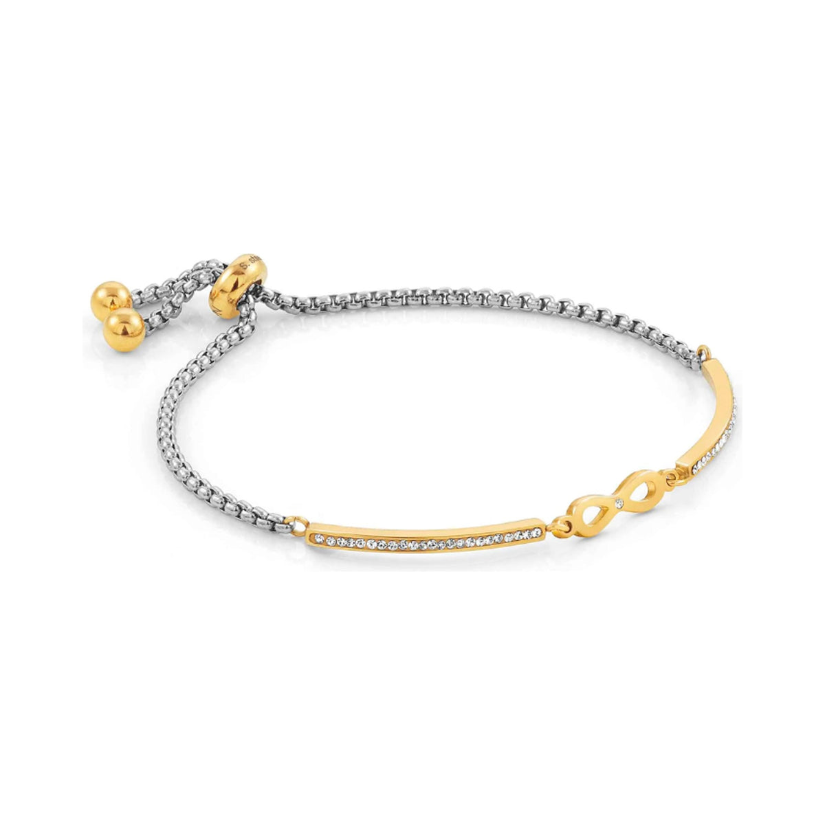 The Nomination Milleluci Infinity Bracelet, a two-tone gold-plated stainless steel bracelet from Nomination Italy, at OD’s Jewellers in St Helens