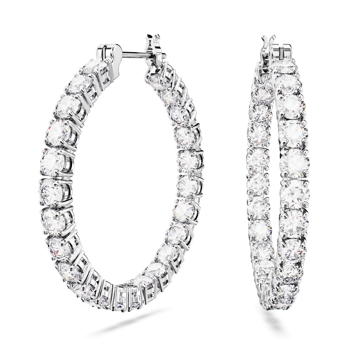 Swarovski Matrix Round Cut Crystal Hoop Earrings Rhodium Plated