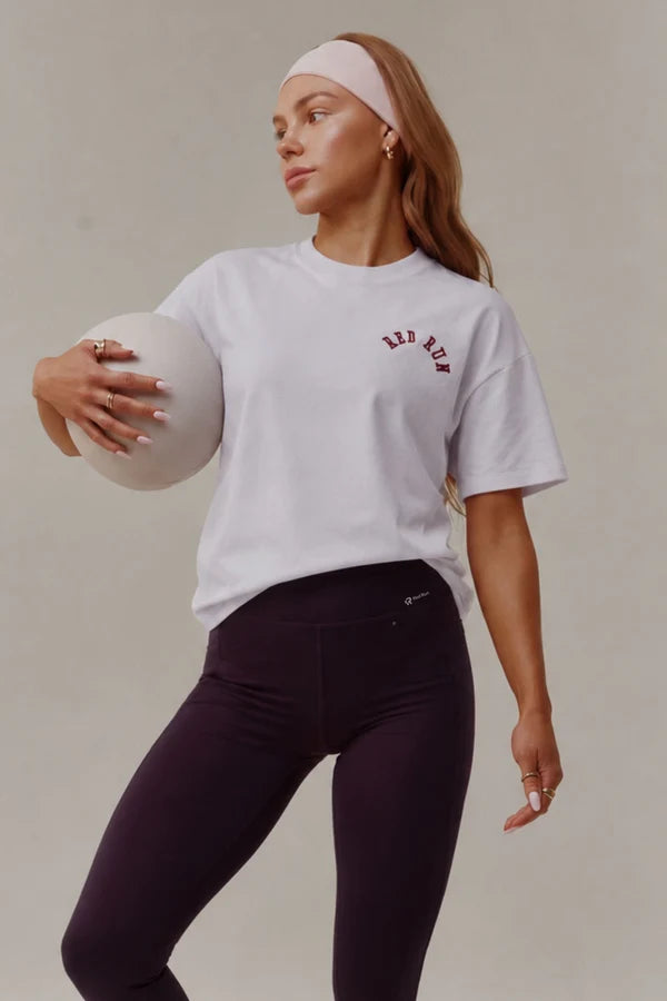 Womens Red Run Dark Cherry Active White Cotton T-Shirt