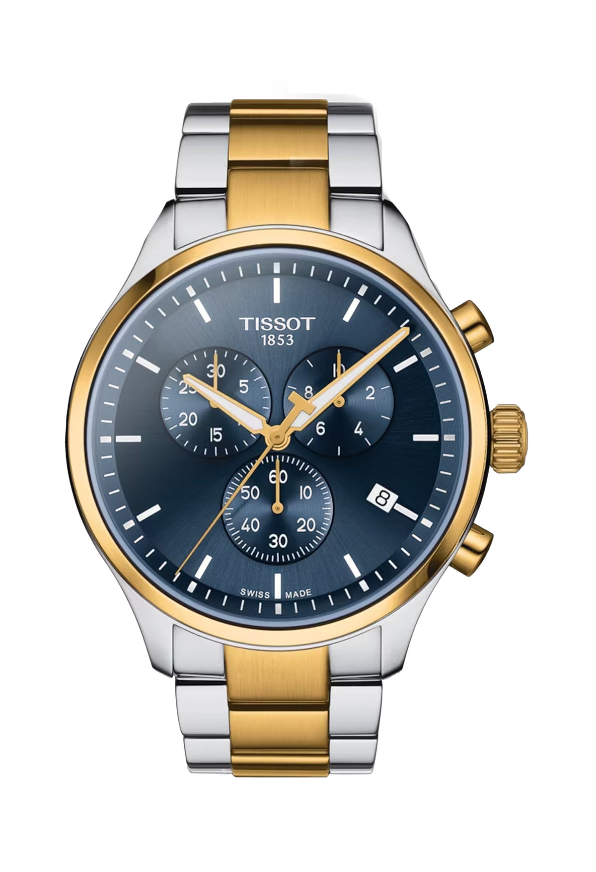 Tissot Chronograph XL Classic watch showcasing the dial and two-tone stainless steel and gold design.