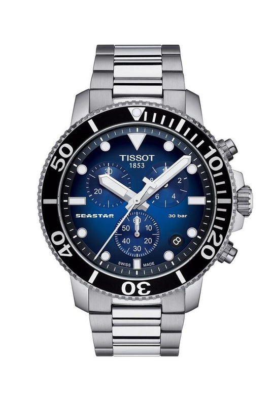Tissot Mens Seastar Tapered Blue Chronograph Dial Bracelet Watch T1204171104101
