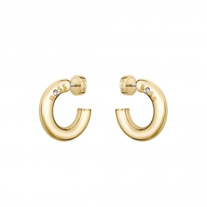 BOSS Live Hoop Earrings in Gold Plated Stainless Steel by BOSS