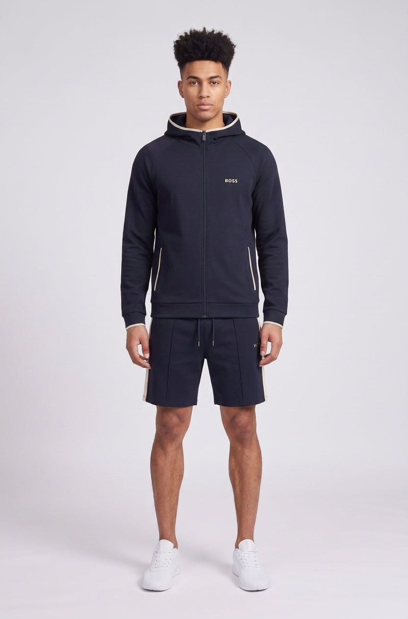 BOSS Black Sense Hooded Jacket & Sense Jogger Shorts Dark Blue Set