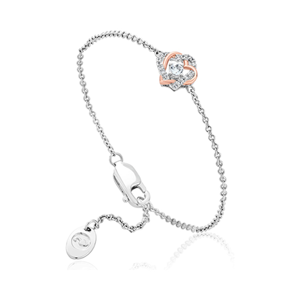 The Forever Yours Hearts Bracelet with White Topaz, a sterling silver bracelet from Clogau, available at OD’s Jewellers in St Helens.