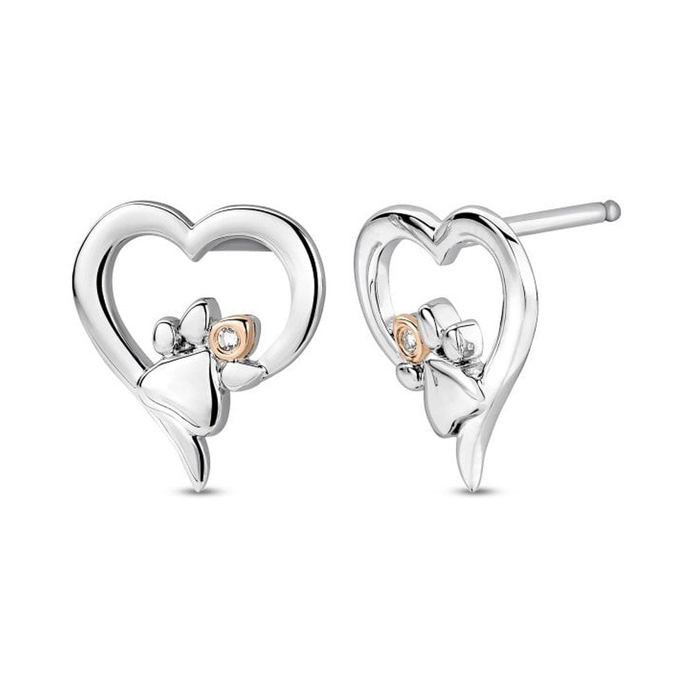 Clogau Paw Prints Heart Stud Earrings Sterling Silver by Clogau